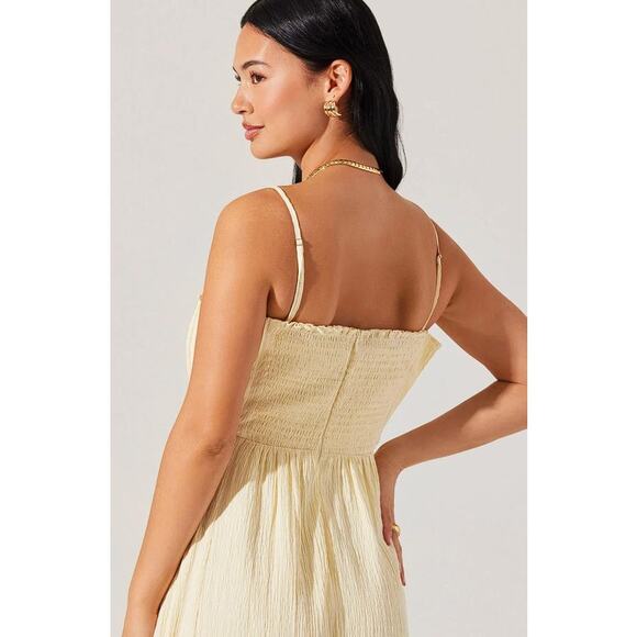 ASTR THE LABEL Women's Sunny Pleated Midi Dress Size M In Soft Yellow - Picture 4 of 13